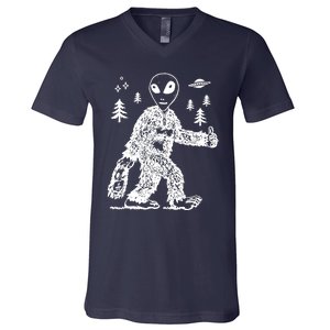 Alien In Bigfoot Costume V-Neck T-Shirt