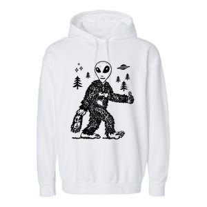 Alien In Bigfoot Costume Garment-Dyed Fleece Hoodie