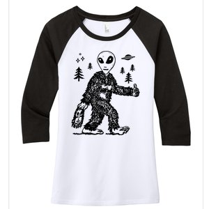 Alien In Bigfoot Costume Women's Tri-Blend 3/4-Sleeve Raglan Shirt