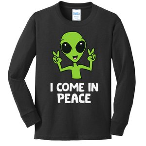 Alien I Come In Peace Space Rave EDM Music Alien Kids Long Sleeve Shirt