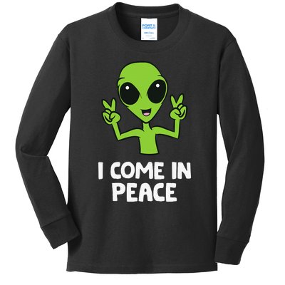 Alien I Come In Peace Space Rave EDM Music Alien Kids Long Sleeve Shirt