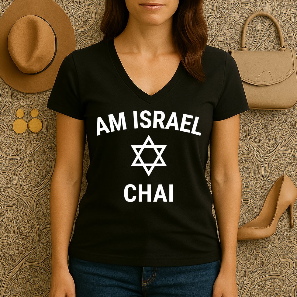 Am Israel Chai Jewish Pride Support Israeli Hebrew Jerusalem Women's V-Neck T-Shirt