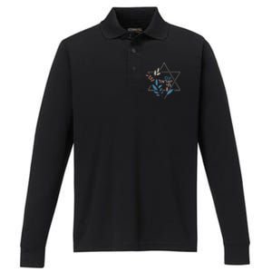 Am Israel Chai Jewish Pride Support Israeli Hebrew Jerusalem Performance Long Sleeve Polo