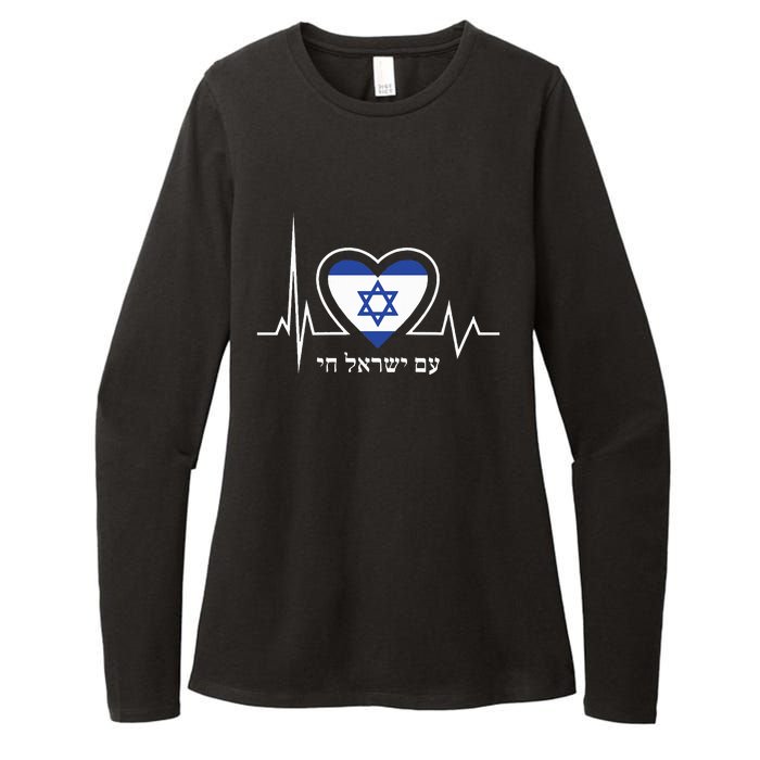 Am Israel Chai Israel Flag Heartbeat Love Hebrew Magen David Womens CVC Long Sleeve Shirt