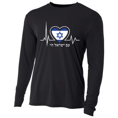 Am Israel Chai Israel Flag Heartbeat Love Hebrew Magen David Cooling Performance Long Sleeve Crew