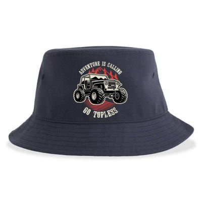 Adventure Is Calling Go Topless Funny Offroad Sustainable Bucket Hat