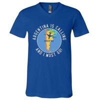 Argentina Is Calling And I Must Go Gift Argentina Map Gift V-Neck T-Shirt