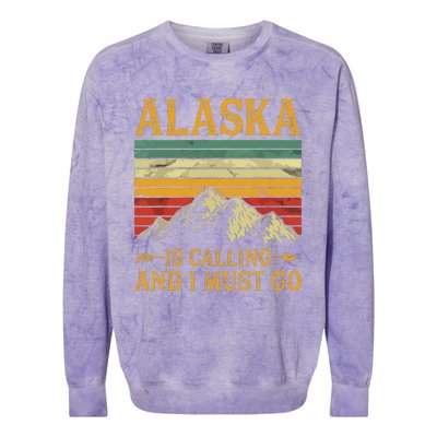 Alaska Is Calling And I Must Go Colorblast Crewneck Sweatshirt