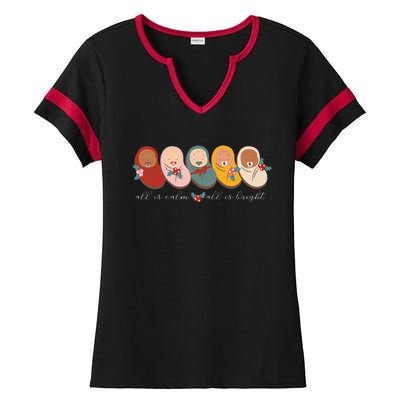 All Is Calm All Is Bright NICU Mother Baby Nurse Christmas Ladies Halftime Notch Neck Tee