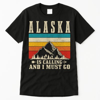 Alaska Is Calling & I Must Go Vintage Mountains Hiking Hiker Tall T-Shirt