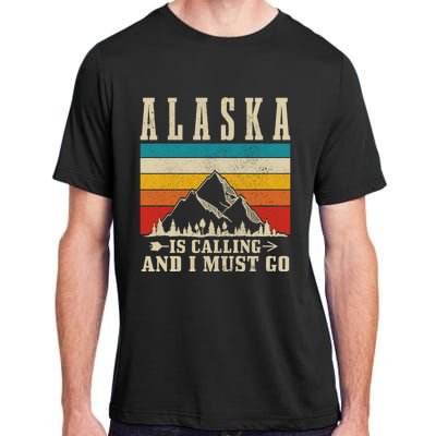 Alaska Is Calling & I Must Go Vintage Mountains Hiking Hiker Adult ChromaSoft Performance T-Shirt