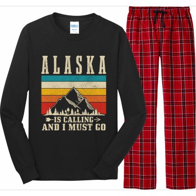 Alaska Is Calling & I Must Go Vintage Mountains Hiking Hiker Long Sleeve Pajama Set