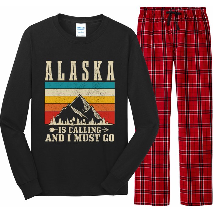 Alaska Is Calling & I Must Go Vintage Mountains Hiking Hiker Long Sleeve Pajama Set