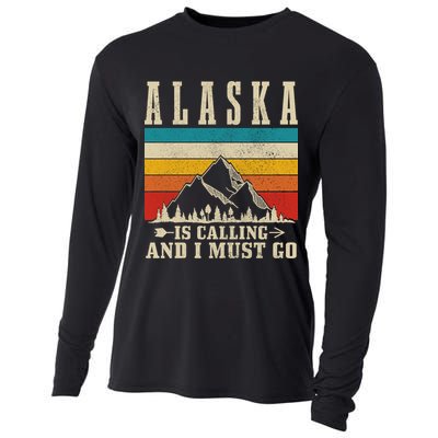 Alaska Is Calling & I Must Go Vintage Mountains Hiking Hiker Cooling Performance Long Sleeve Crew