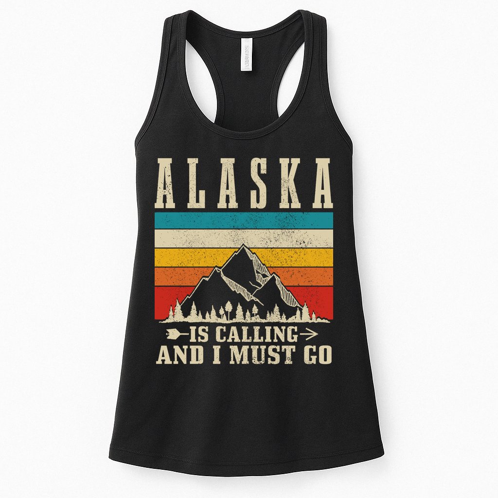 Alaska Is Calling & I Must Go Vintage Mountains Hiking Hiker Womens Tank Top