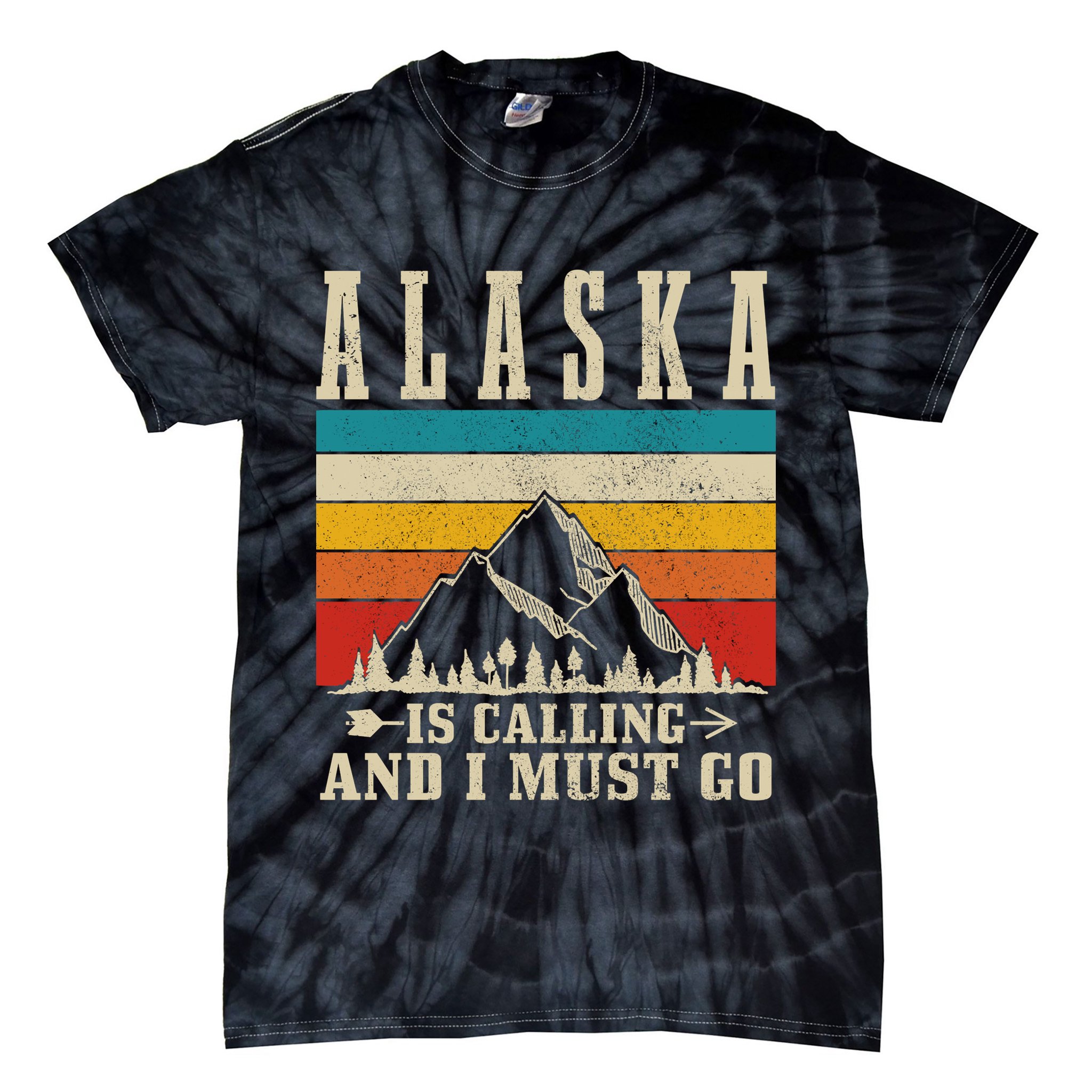 Alaska Is Calling & I Must Go Vintage Mountains Hiking Hiker Tie-Dye T-Shirt