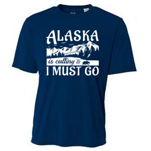 Alaska Is Calling And I Must Go Funny Tourist Mountains Cooling Performance Crew T-Shirt