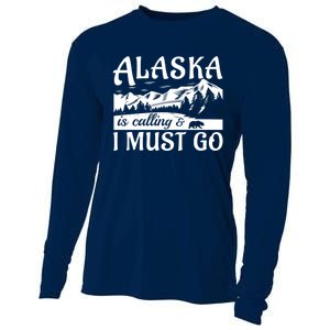 Alaska Is Calling And I Must Go Funny Tourist Mountains Cooling Performance Long Sleeve Crew