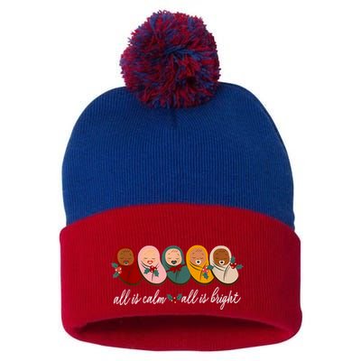 All Is Calm All Is Bright Presents Labor Delivery Nurse Xmas Pom Pom 12in Knit Beanie
