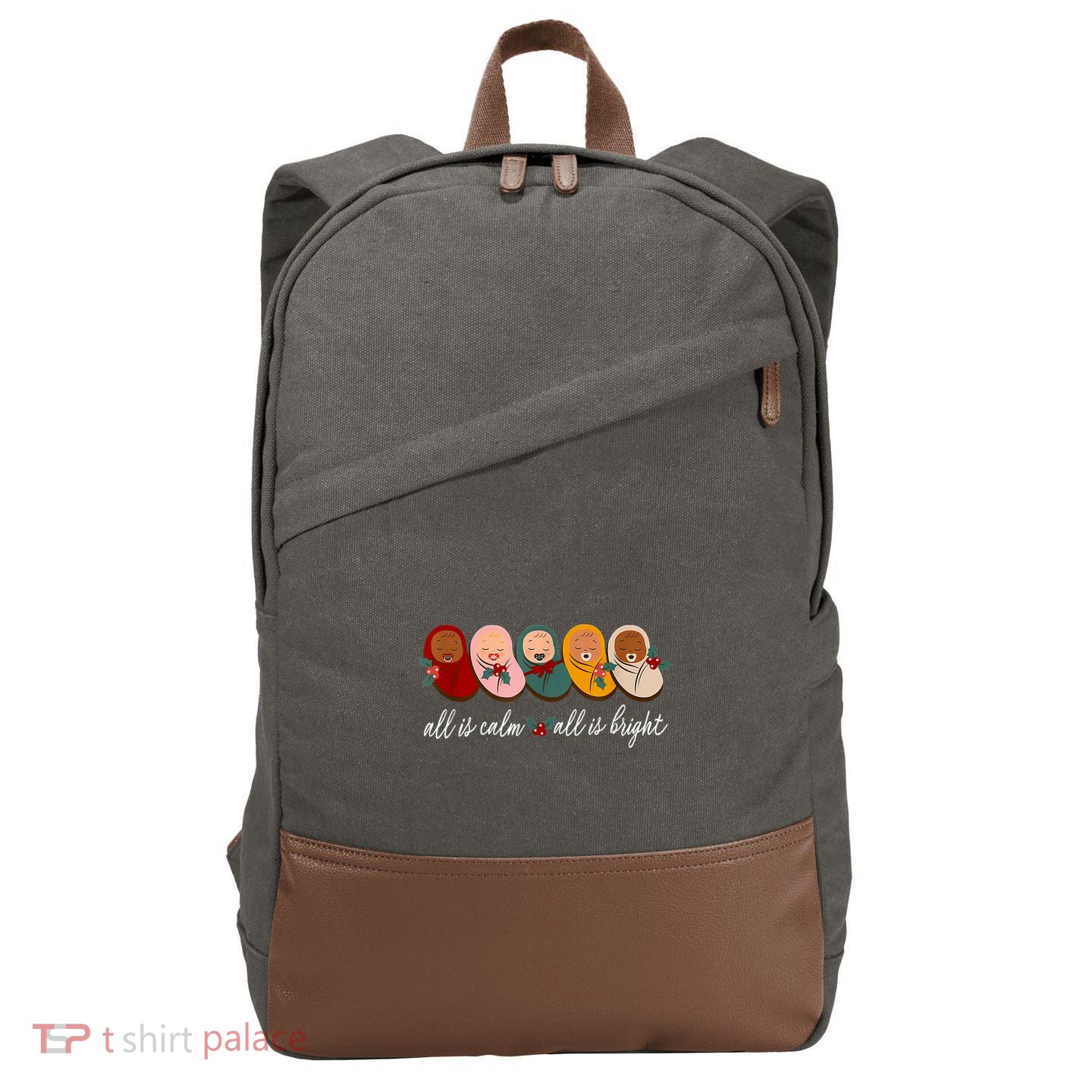 All Is Calm All Is Bright Presents Labor Delivery Nurse Xmas Cotton Canvas Backpack