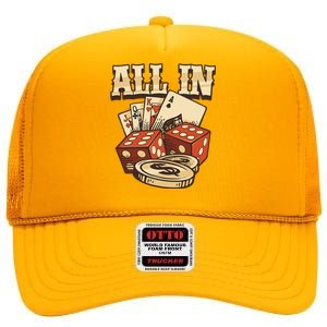 All In Card Game Playing Cards Poker Player Gambling Casino High Crown Mesh Back Trucker Hat