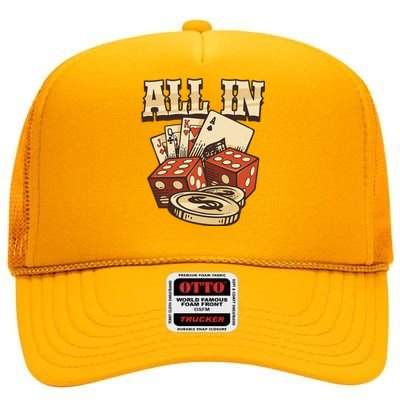 All In Card Game Playing Cards Poker Player Gambling Casino High Crown Mesh Back Trucker Hat