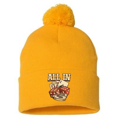 All In Card Game Playing Cards Poker Player Gambling Casino Pom Pom 12in Knit Beanie