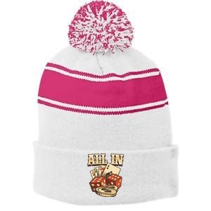 All In Card Game Playing Cards Poker Player Gambling Casino Stripe Pom Pom Beanie