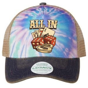 All In Card Game Playing Cards Poker Player Gambling Casino Legacy Tie Dye Trucker Hat