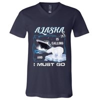 Alaska Is Calling And I Must Go Funny Cruising V-Neck T-Shirt