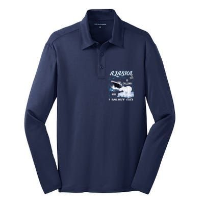 Alaska Is Calling And I Must Go Funny Cruising Silk Touch Performance Long Sleeve Polo