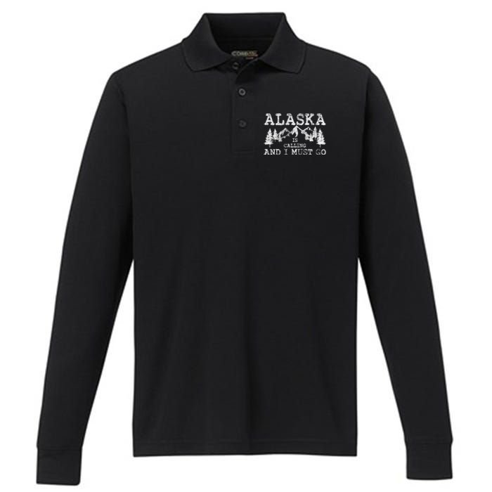 Alaska Is Calling And I Must Go Performance Long Sleeve Polo