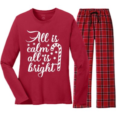 All Is Calm All Is Bright Christmas Women's Long Sleeve Flannel Pajama Set 