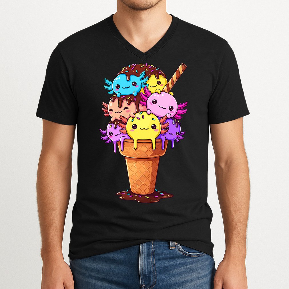Axolotls Ice Cream Funny Axolotl V-Neck T-Shirt