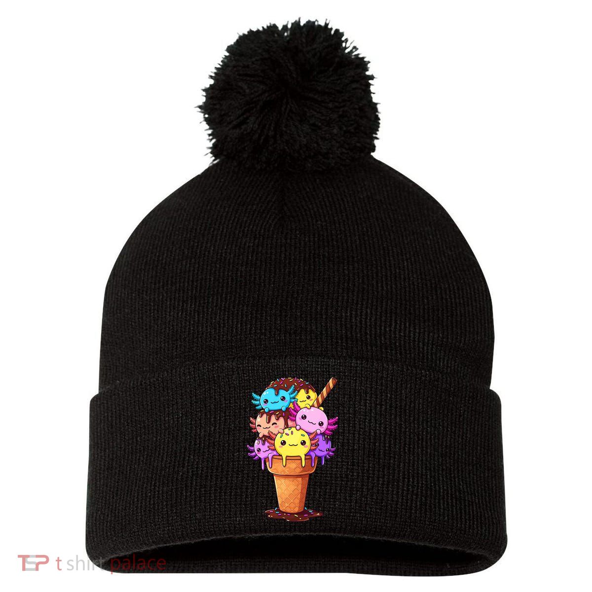 Axolotls Ice Cream Funny Axolotl Pom Pom 12in Knit Beanie