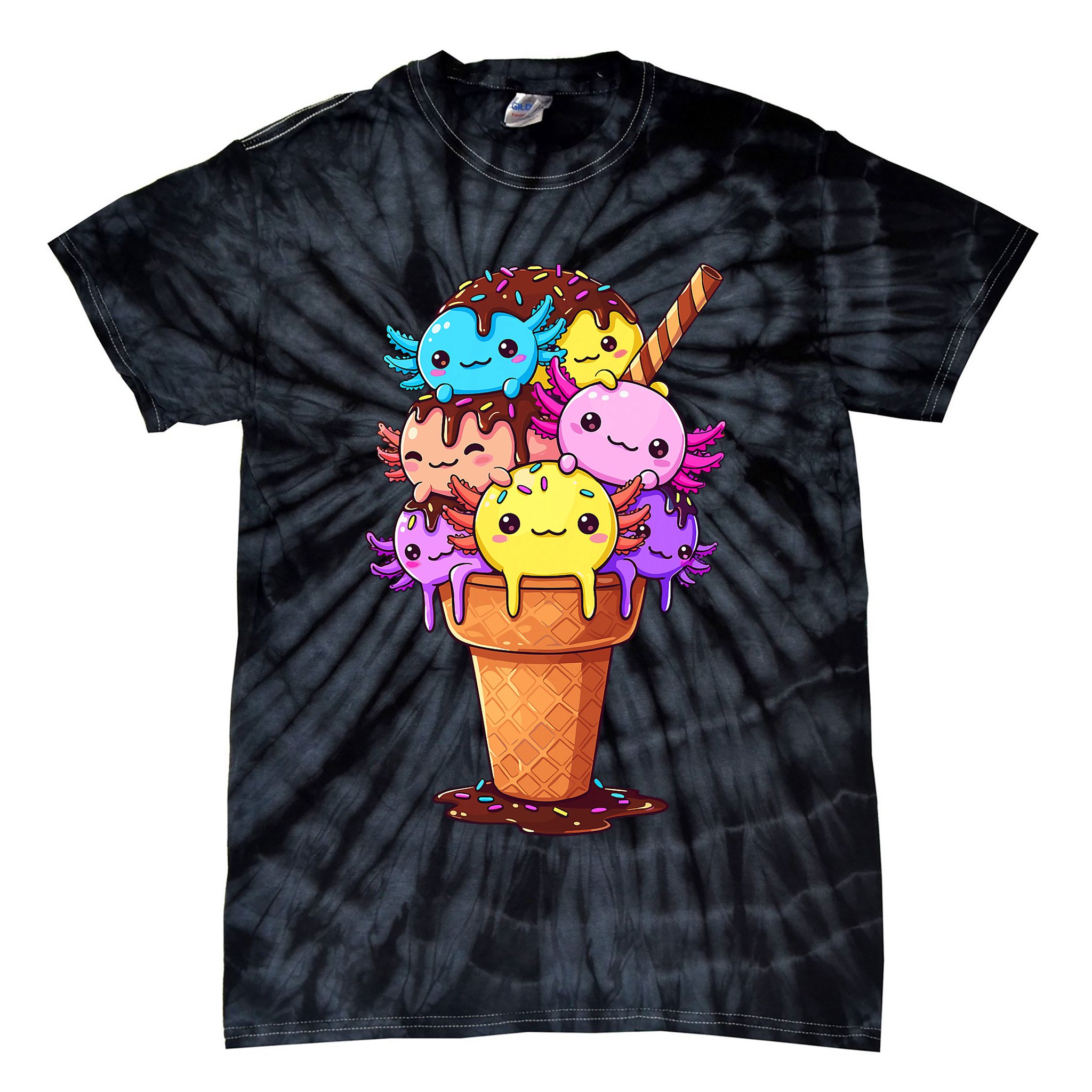 Axolotls Ice Cream Funny Axolotl Tie-Dye T-Shirt