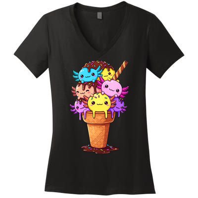 Axolotls Ice Cream Funny Axolotl Women's V-Neck T-Shirt