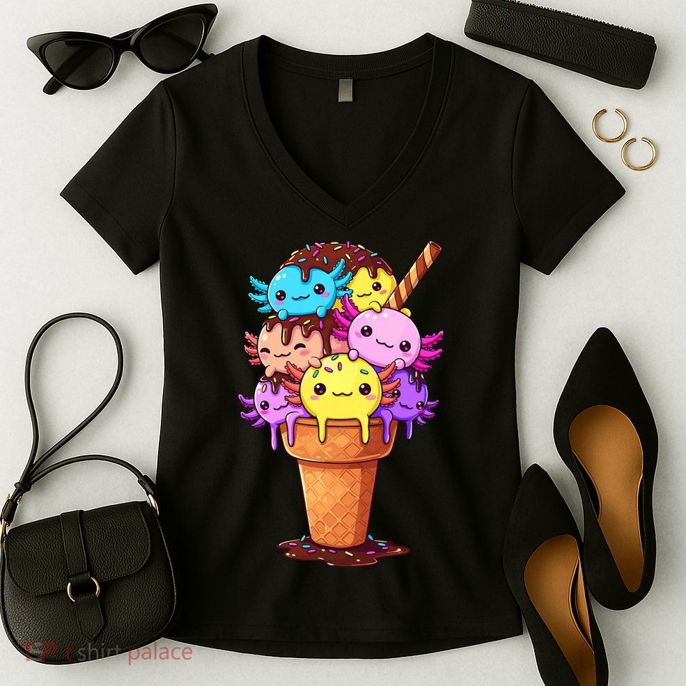 Axolotls Ice Cream Funny Axolotl Women's V-Neck T-Shirt