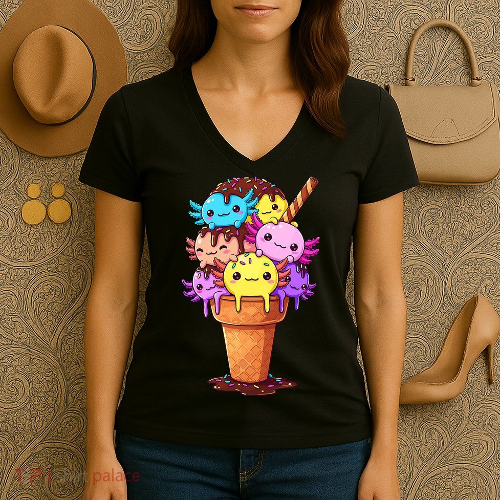 Axolotls Ice Cream Funny Axolotl Women's V-Neck T-Shirt