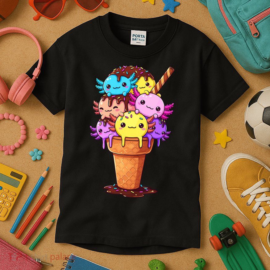 Axolotls Ice Cream Funny Axolotl Kids T-Shirt