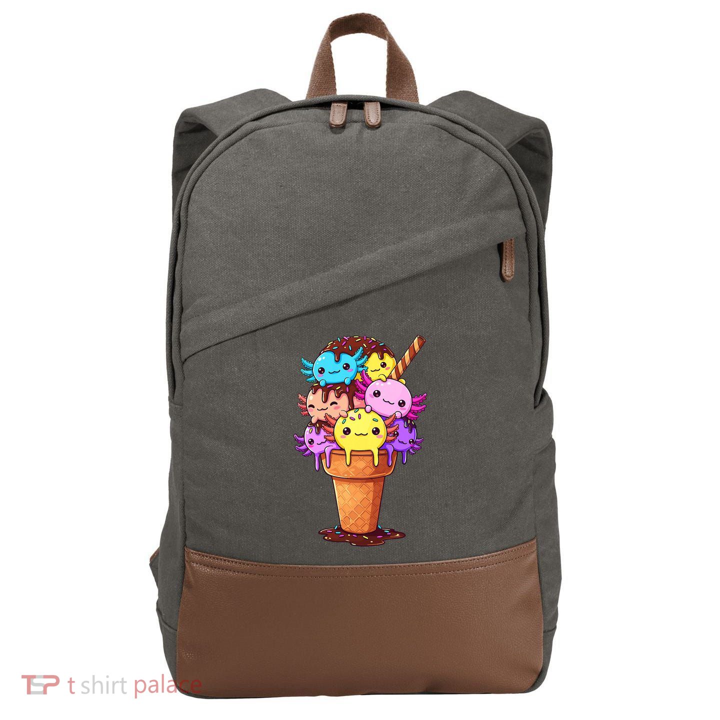 Axolotls Ice Cream Funny Axolotl Cotton Canvas Backpack
