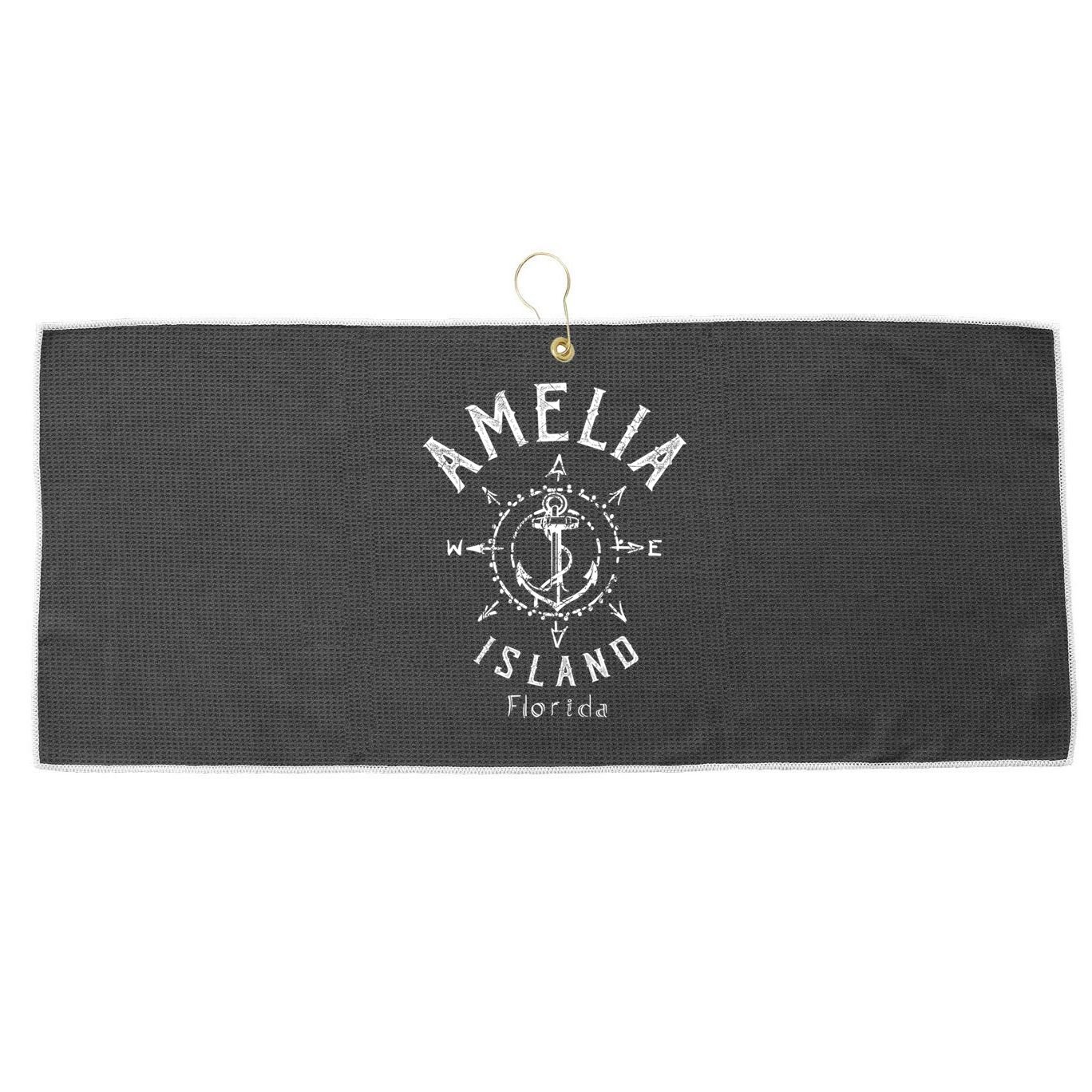 Amelia Island Compass Rose Florida Cute Gift Large Microfiber Waffle Golf Towel