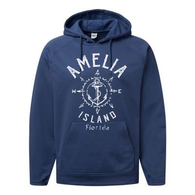 Amelia Island Compass Rose Florida Cute Gift Performance Fleece Hoodie