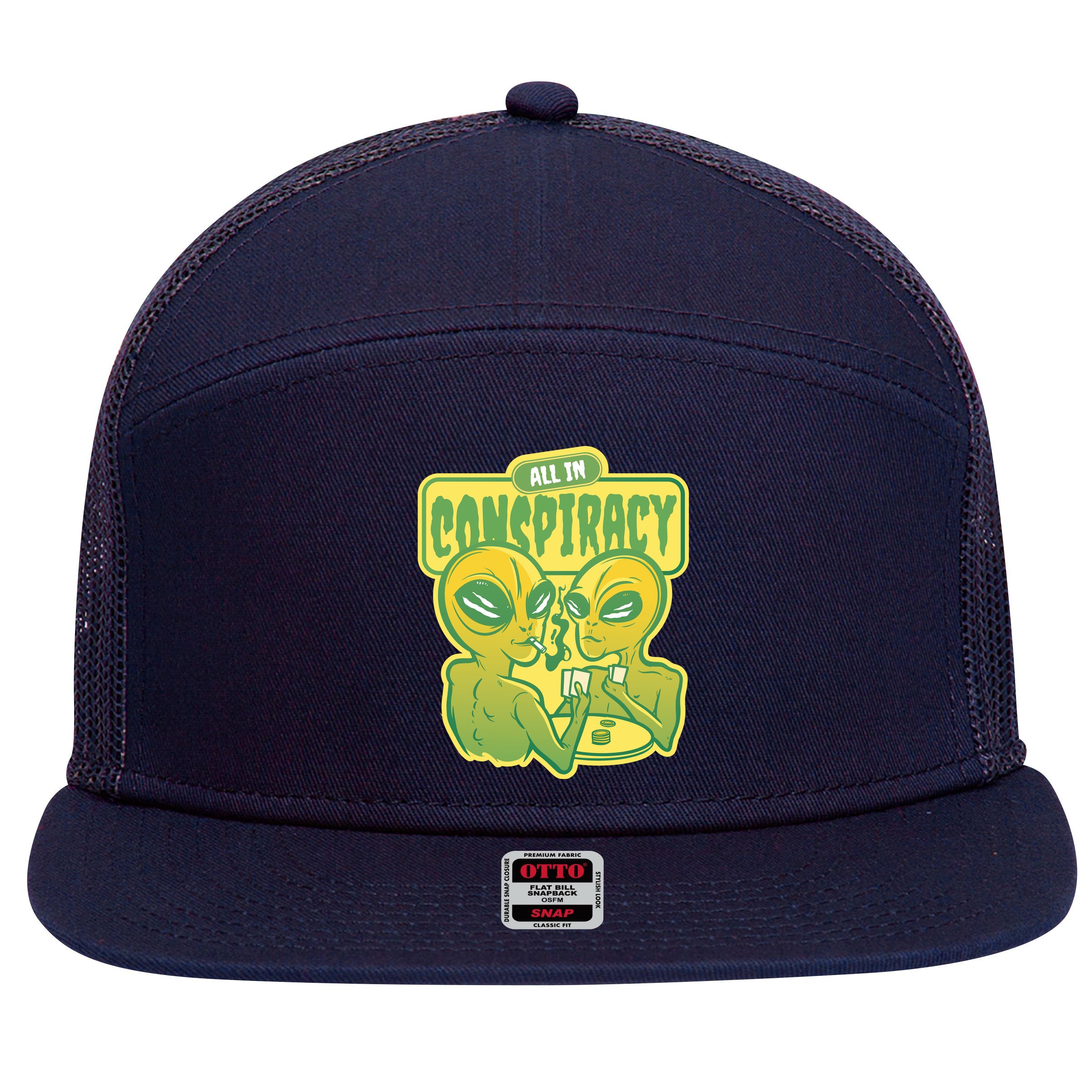 All In Conspiracy Poker Alien 7 Panel Mesh Trucker Snapback Hat