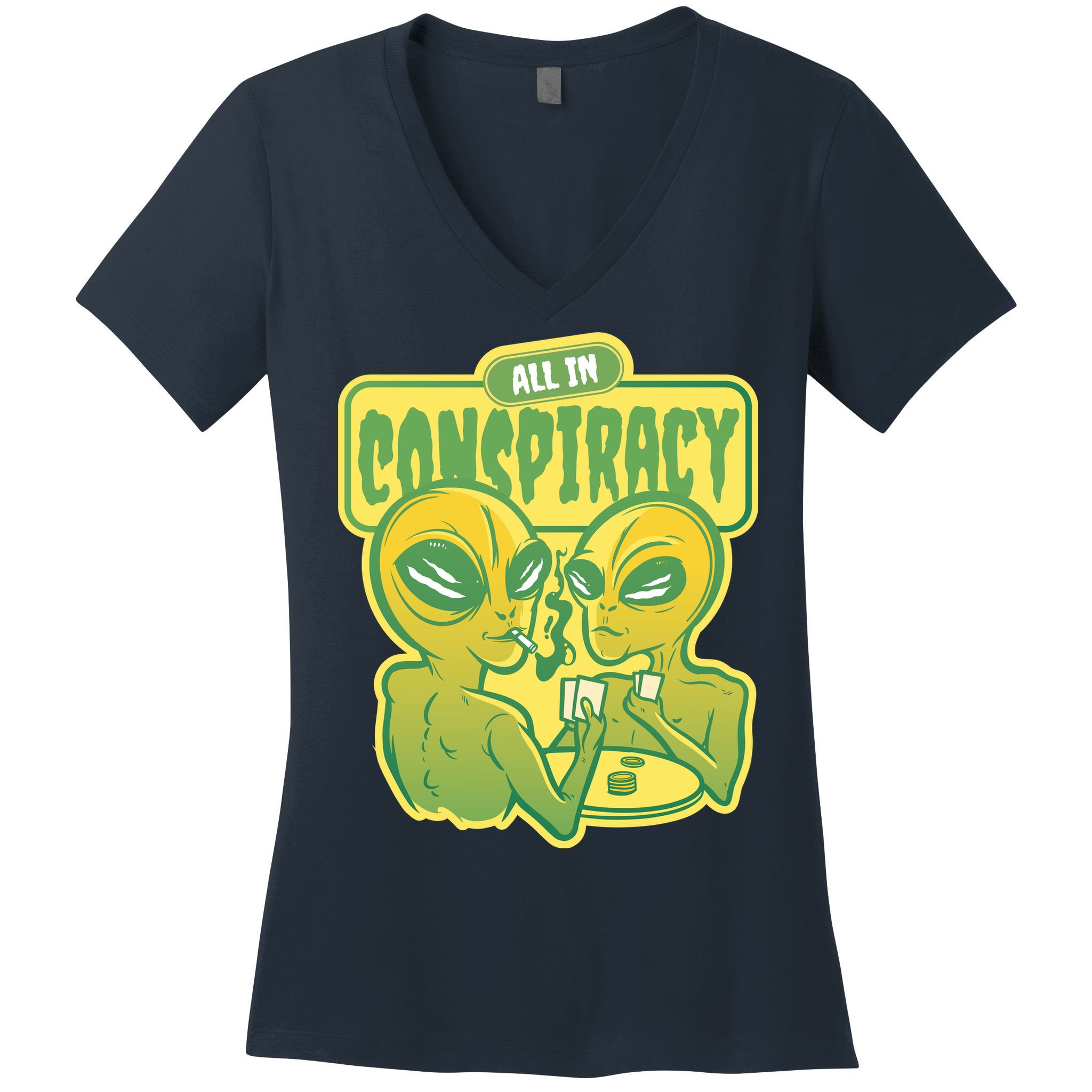All In Conspiracy Poker Alien Women's V-Neck T-Shirt