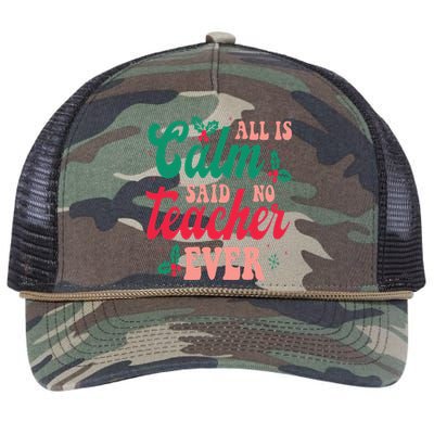 All is Calm Said No Teacher Ever Funny Teacher Christmas  Retro Rope Trucker Hat Cap