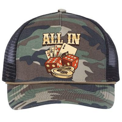 All In Card Game Playing Cards Poker Player Gambling Casino Retro Rope Trucker Hat Cap