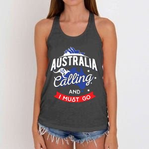 Australia Is Calling And I Must Go Australian Gift Women's Knotted Racerback Tank