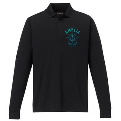 Amelia Island Compass Rose Florida Cute Gift Performance Long Sleeve Polo