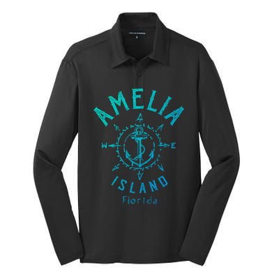 Amelia Island Compass Rose Florida Cute Gift Silk Touch Performance Long Sleeve Polo